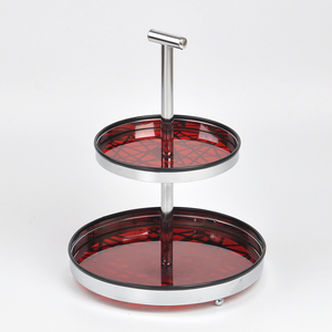 Plateau en métal noir de forme ronde avec base en placage MDF-Grand - Product Image 3