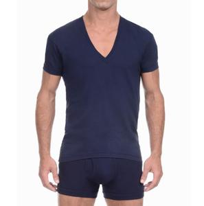 Alta calidad en blanco 95% algodón 5% <span class=keywords><strong>Elastano</strong></span> para hombre ajuste holgado cuello en V profundo camiseta impresión personalizada - Product Image 6
