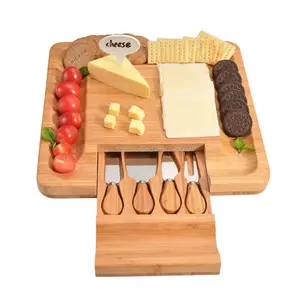 3 Layer Wooden Cheese platter schneiden Board set With Knives Natural Bamboo Slide Out Drawers und käse fach großhandel