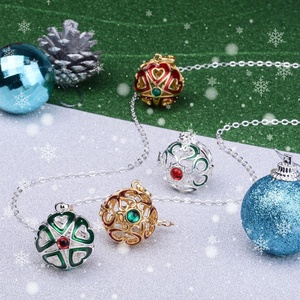 Kalung liontin kandang 925 desain liontin emas Enamel kristal hijau hati merah natal - Product Image 6