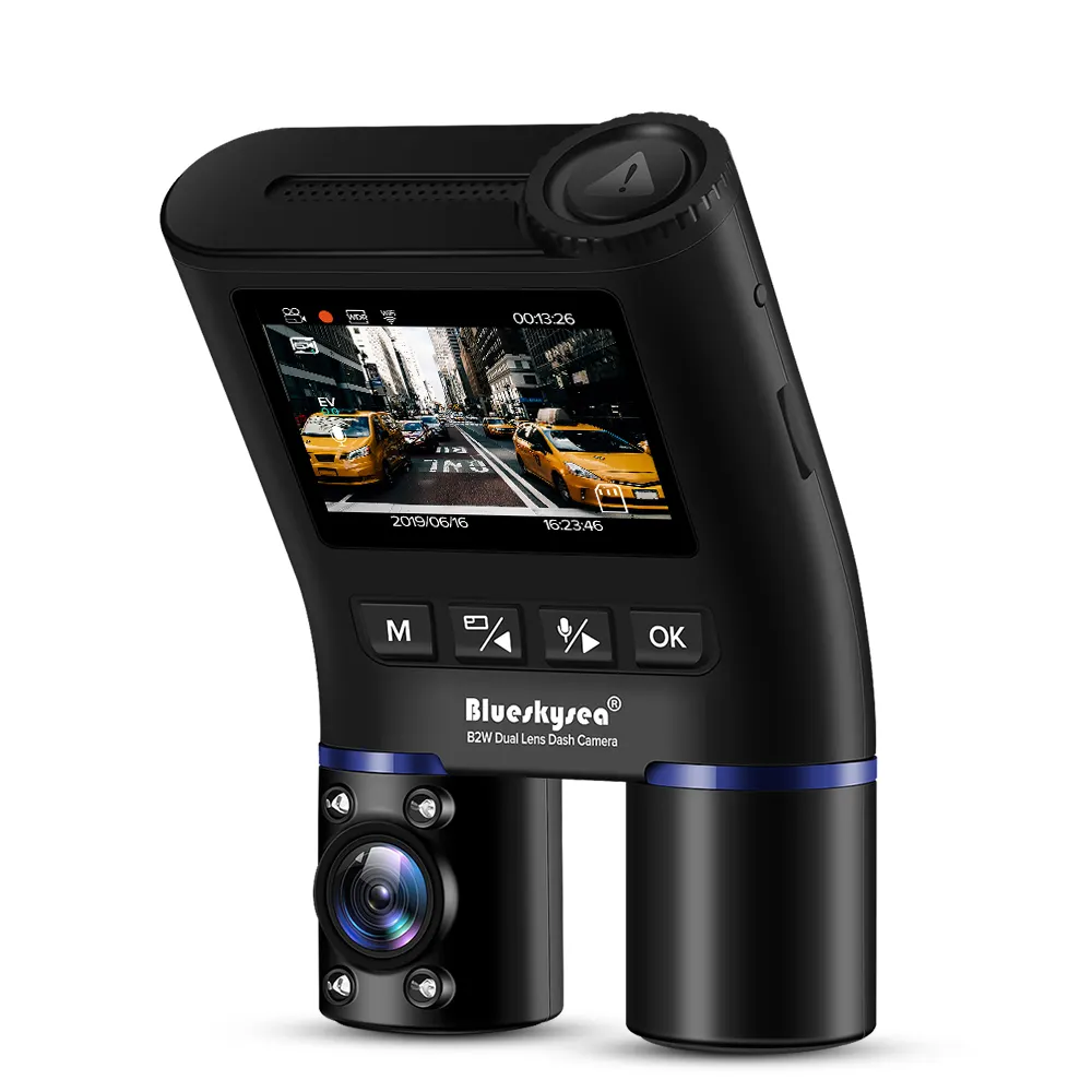 Blueskysea Kamera Dasbor Lensa Ganda B2W, Kamera Mobil Penglihatan Malam Inframerah, Tampilan Depan dan Belakang Full HD 1080P untuk Fier | Lyft | Taksi, Kamera Mobil Penglihatan Malam Inframerah