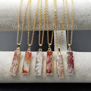 Collar con colgante de piedra de ágata mexicana, único, con cadena de 18 "en oro real de 24K galvanizado en alta calidad - Product Image 2