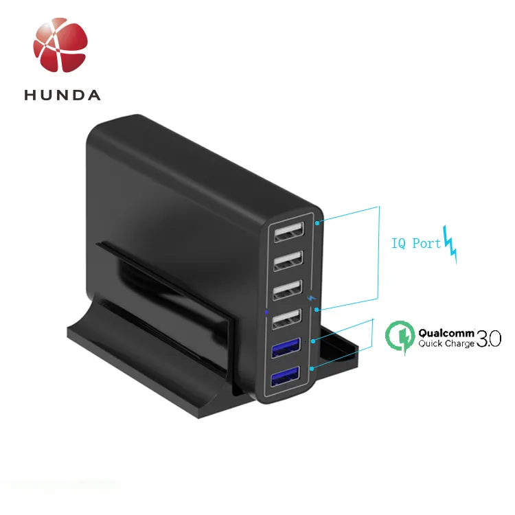 HUNDA 60W 6 포트 허브 USB 충전기 스테이션 스탠드 2 포트 빠른 충전 3.0 스마트 폰, 태블릿 (CE,FCC Qualcomm 인증)