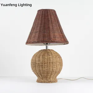 2020 venda quente fabricante de iluminação candeeiros de mesa rattan abajur led abajur de Yuanfeng