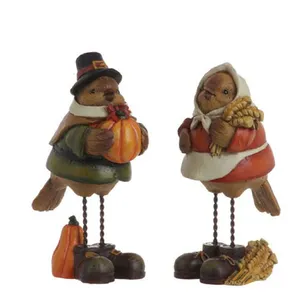 Thanksgiving Pilgrim Resin Birds Figurines