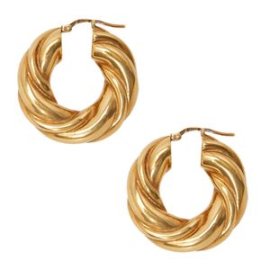 Boucles d'oreilles créoles grandes et simples pour femmes et filles, style bohème, torsadées brésiliennes, en laiton plaqué IP - Product Image 1
