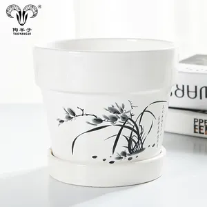 Chinese絵画印刷Small Ceramic Gardening Plant Pot / Flower Planterセラミック植木鉢