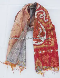 Scarf with Kantha Stitched Folk Figures Inspired by Warli Art in Clothing Accessories