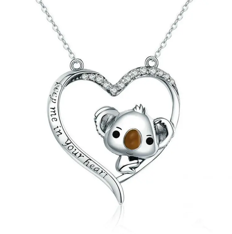 Cute Lovely Animal 925 Sterling Silver Koala Design Keep Me in Your Heart Pendant Necklace for Girls Factory direct sales