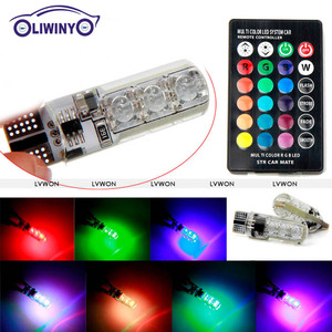 Livraison gratuite T10 W5W Ampoules <span class=keywords><strong>LED</strong></span> pour voiture Ampoules <span class=keywords><strong>LED</strong></span> RGB avec télécommande 194 168 501 Lampe <span class=keywords><strong>LED</strong></span> Lumières de lecture Blanc Rouge Ambre <span class=keywords><strong>12V</strong></span> - Product Image 2