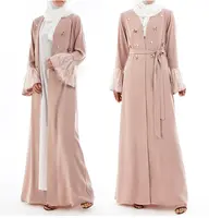 Модный кардиган-кимоно, абайя, пальто, мусульманский розовый цвет, дизайн Абайи с жемчугом