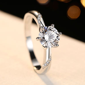 ग्रा03 सुरुचिपूर्ण 925 स्टर्लिंग चांदी क्लासिक आकर्षक छह क्लोन जिरकॉन डायमंड 1ct मोइससानाइट वादा रिंग महिलाओं के लिए उपहार गहने - Product Image 3