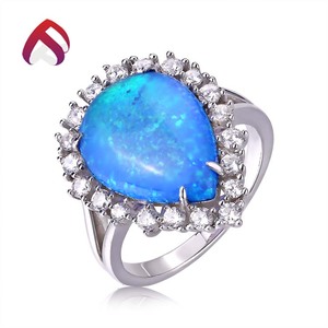925 plata esterlina <span class=keywords><strong>diamante</strong></span> oval gran ópalo anillos con CZ - Product Image 5
