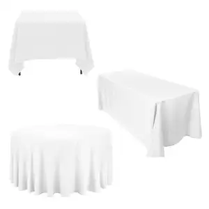 Venta al por mayor más barato blanco marfil negro mantel poliéster banquete fiesta paño de tabla de la boda para Picnic al aire libre