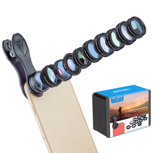 APEXEL Kit d'objectifs pour téléphone portable 10 en 1, clip universel, grand angle, macro, fisheye, zoom, CPL, pour <span class=keywords><strong>iPhone</strong></span> <span class=keywords><strong>8</strong></span>, accessoires - Product Image 1