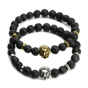 Shinkiki — <span class=keywords><strong>Bracelet</strong></span> à la mode en tête <span class=keywords><strong>de</strong></span> Lion doré pour hommes, <span class=keywords><strong>Bracelet</strong></span> en pierre <span class=keywords><strong>de</strong></span> <span class=keywords><strong>lave</strong></span> mate, bijoux animaux, célèbre marque - Product Image 1