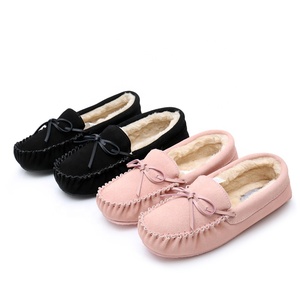 Chaussures plates décontractées d'hiver douillettes en fausse fourrure noire pour femmes, mocassins de conduite - Product Image 2