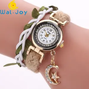 WJ-7463 新的手工 DIY 编织手表在新的手工手表的名单上的叶手镯伸缩带。