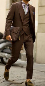 Ultimo Modello di Completo Marrone Scuro da Uomo 3 Pezzi (Giacca+<span class=keywords><strong>Pantaloni</strong></span>+Gilet+Cravatta) Smoking da Cerimonia Masculino Trajes De Hombre Blazer - Product Image 4