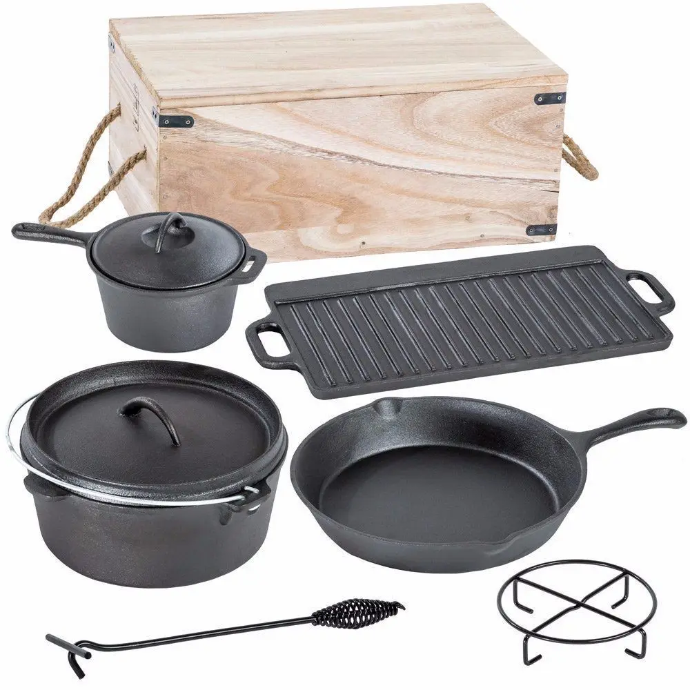 metal cast iron dutch oven camping cookware set