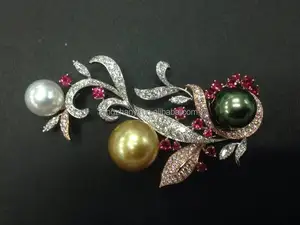 18 k oro intarsiato perla spille, spille di perle Naturali, esportati in Giappone spilla