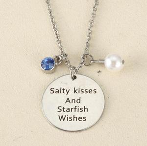 Bisous salés et souhaits d'étoiles de mer collier en acier inoxydable estampillé à la main pour les fêtes de plage mariages anniversaires fiançailles - Product Image 1