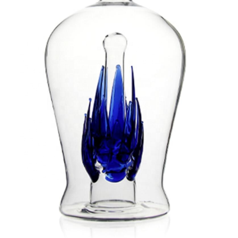 Glass Bottles for Vodka / Aloe Vera Shaped Art Wine Bottle /blue Agave  Bottle