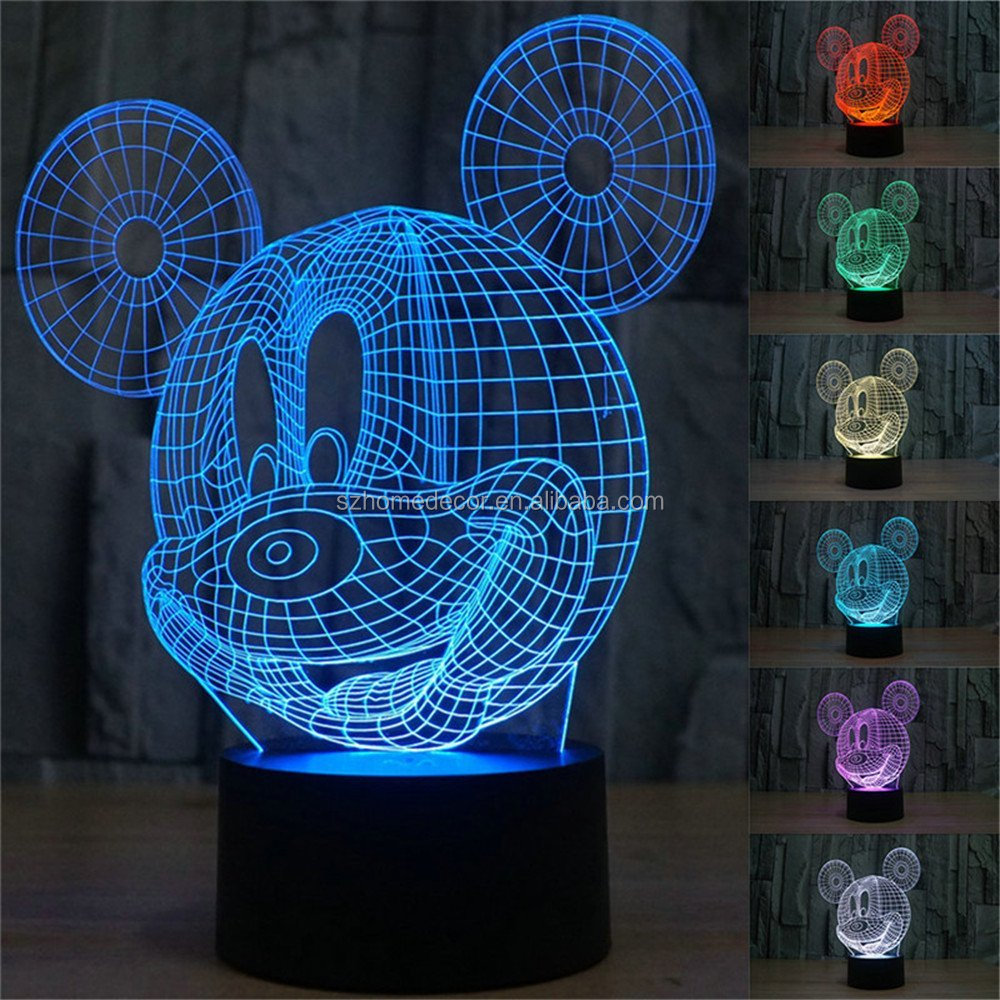3D Mickey Mouse LED Night Light - Touch Table Desk Lamp for Kids