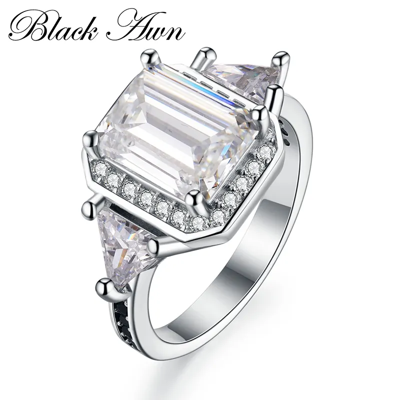 [BLACK AWN] 925 Sterling Silver Fine Jewelry Trendy Engagement Bague for Women Wedding Ring C100