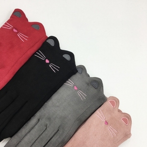 S4289 di modo di 2019 inverno delle ragazze delle donne cute cat <span class=keywords><strong>ricamo</strong></span> modelli di guanti pieni della barretta morbido guanti di camoscio guanti in pelle - Product Image 2