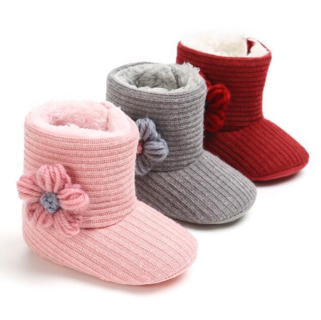 Модные зимние сапоги для маленьких девочек, теплый вязаный свитер с вязаными цветами