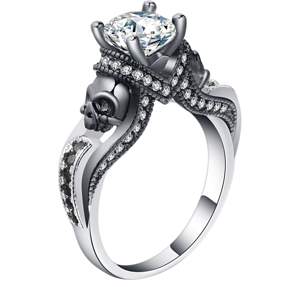 Hainon-Anillo de boda de calavera para hombre y mujer, sortija de