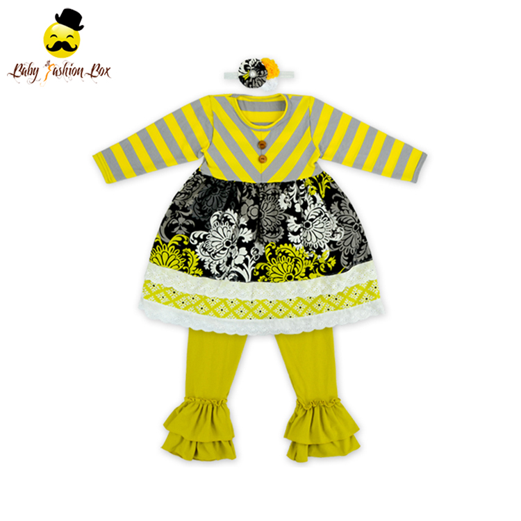 Лучшие продажи с длинным рукавом с рюшами для девочек хлопковая одежда для малышей Комплект для девочек