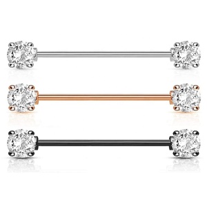Barra de acero inoxidable de doble cabeza con circonita, nuevo anillo de pecho redondo con circonita, joyería corporal perforada al por mayor - Product Image 2