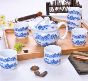 Juego de té de cerámica de porcelana, pintura de montaña china elegante - Product Image 1