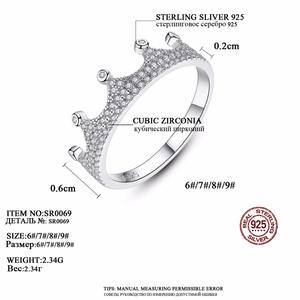 CZCITY vente en gros de bagues en argent sterling véritable 925 pour femmes reine et princesse couronne conception CZ cristal bagues bijoux - Product Image 2
