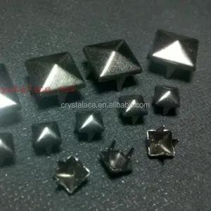 Gun metal black nickel pyramid brass studs with prongs, copper nailhead pyramid claw studs