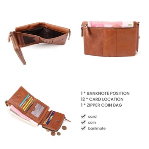 Portafoglio da <span class=keywords><strong>uomo</strong></span> in vera pelle con cerniera Vintage RFID di nuovo Design con finestra trasparente di breve durata - Product Image 5