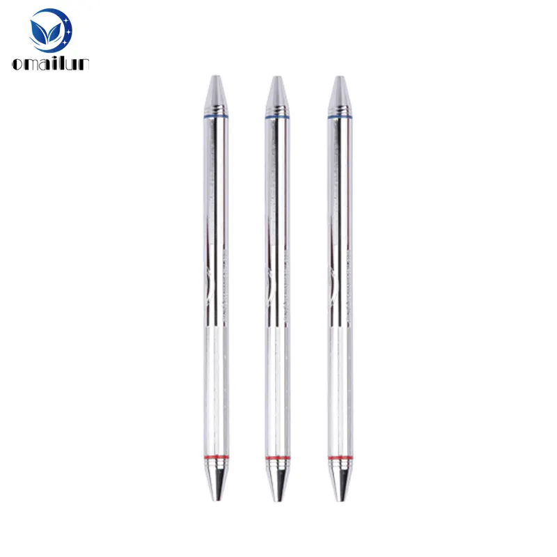 Promotional red blue 2 color ink dual tip double sided metal ball point pen