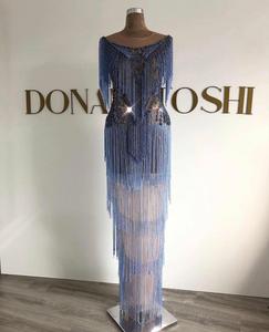 Frange con perline pesanti blu Navy per Haute Couture, nappa con perline fatte a mano, frangia con perline - Product Image 5
