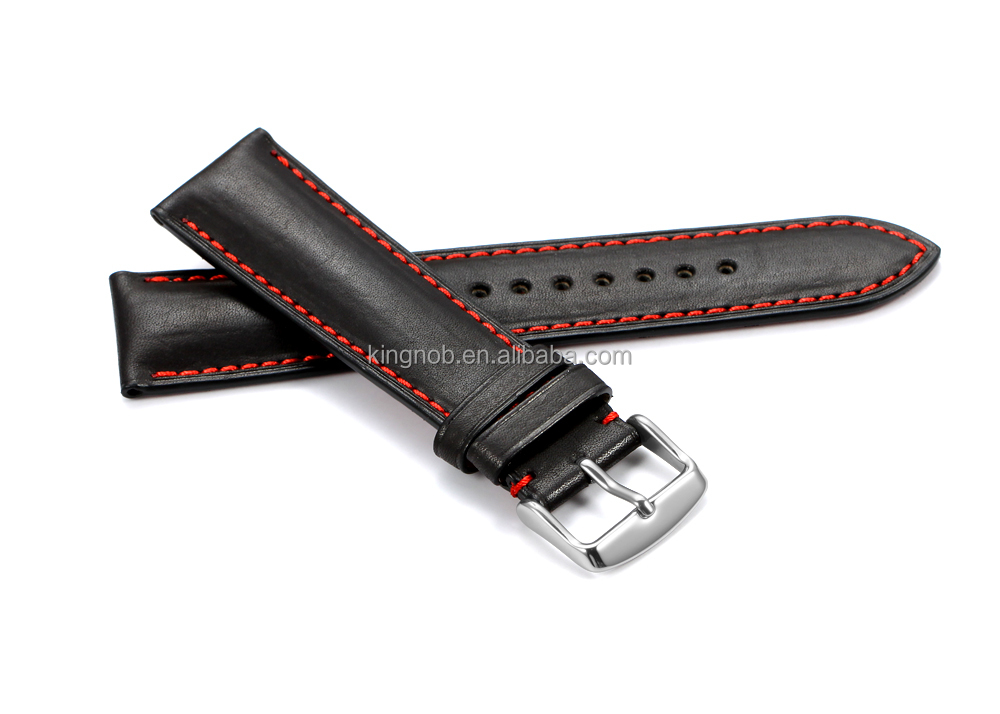 OEM 18mm à 24mm Noir/Rouge Point De France Naturel Peau de Veau En Cuir Modifiable Montre Bracelet