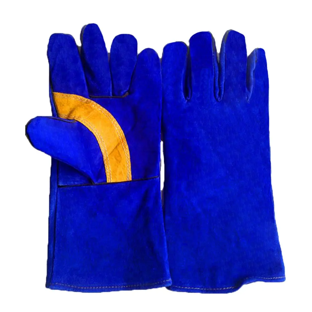 GL3004 Günstige leder sicherheit hand handschuh Blau schweißen handschuhe langarm