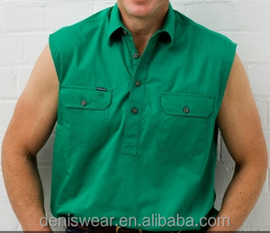 Media de los hombres <span class=keywords><strong>Sin</strong></span> Mangas Botón 100 s <span class=keywords><strong>camisa</strong></span> de trabajo de algodón - Product Image 3