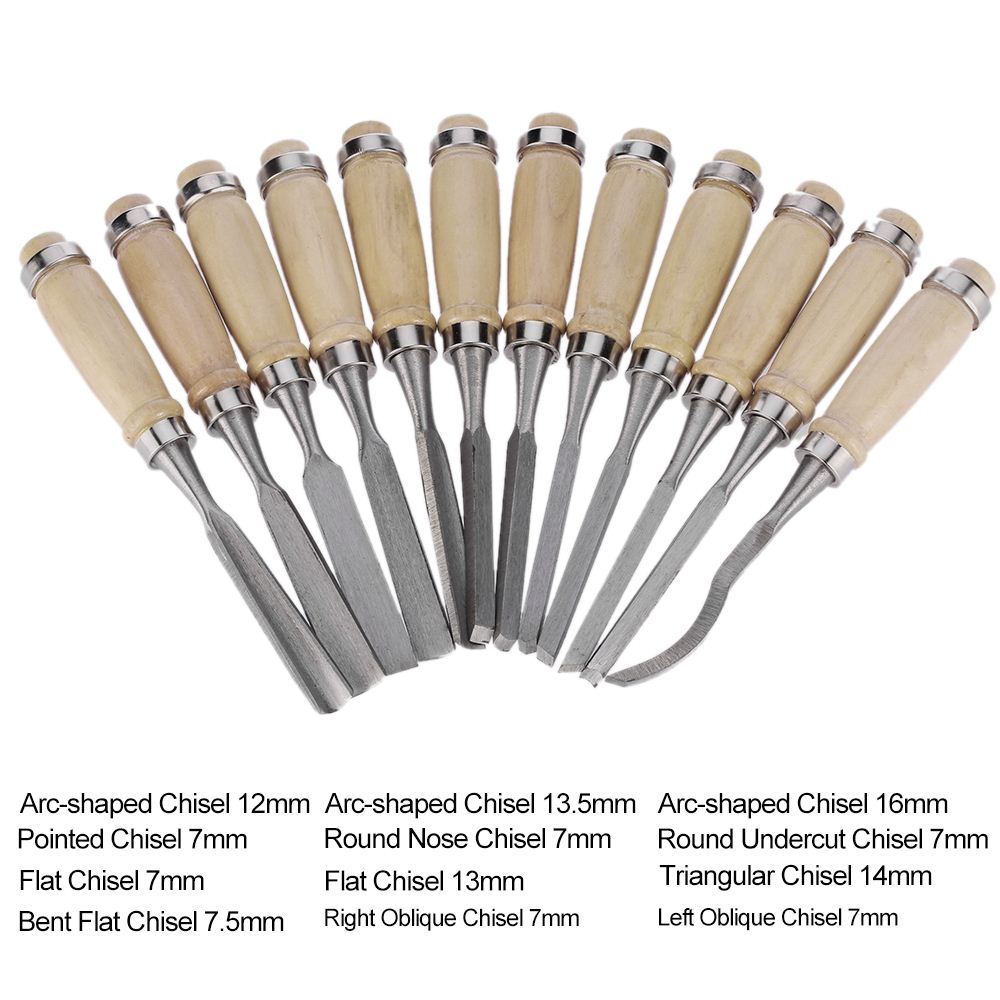 Lot De 12 Burins Professionnels Pour Sculpture Sur Bois - Outils De Bricolage - Gouges De Travail Du Bois Pour Débutants Et Amateurs