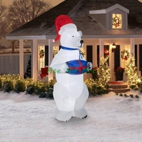 Ours géant gonflable de Noël avec chapeau rouge Ours gonflable blanc mignon pour la décoration de vacances et de cour