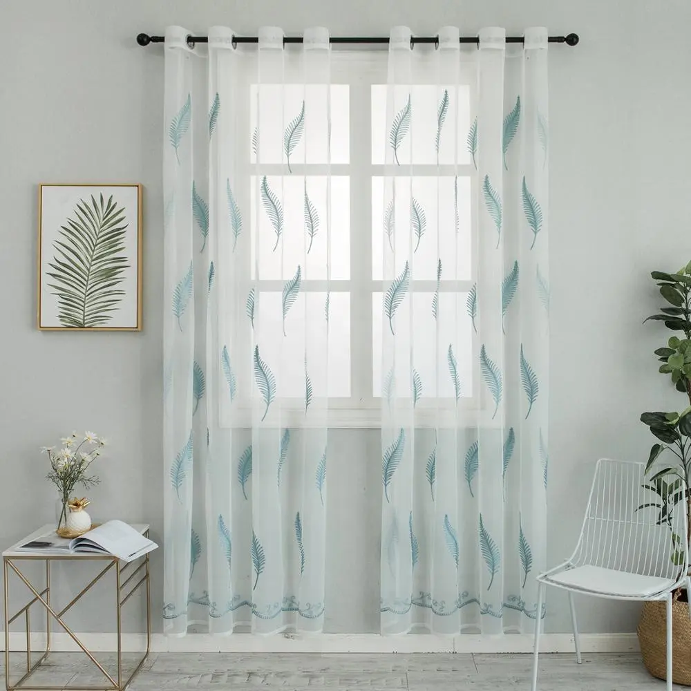 Luxus bestickte Blätter Tüll weiß transparenten Vorhang für Fenster Organza billige Vorhänge für Wohnzimmer Tür Vorhang