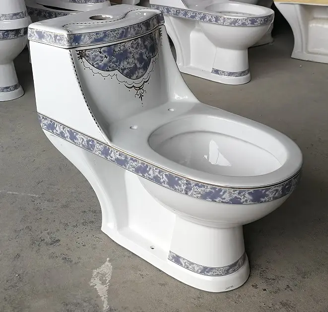 Victory Logo Sanitary Ware One Piece Toilet with Gold Decoration