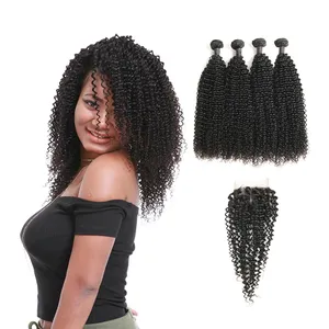 Unprocessed Natural Wave Lace Front Closure Mongolian Kinky Curly Hair With Frontal Closure
