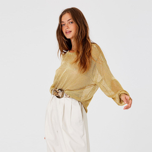 <span class=keywords><strong>Pull</strong></span> tricoté en crochet transparent pour femme, tricot métallique à <span class=keywords><strong>paillettes</strong></span>, automne - Product Image 2