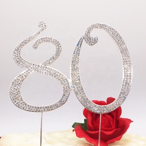 Decoración para <span class=keywords><strong>Pastel</strong></span> de <span class=keywords><strong>Cumpleaños</strong></span>, Número 80 de Metal Plateado, Adornos de Cristal para <span class=keywords><strong>Pastel</strong></span> de <span class=keywords><strong>Cumpleaños</strong></span> - Product Image 2